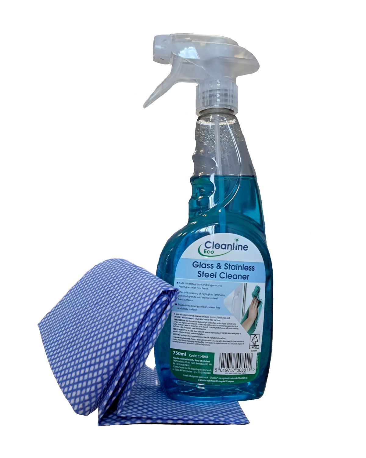 Cleanline Glass and Stainless steel Cleaner and J Cloths. These can be ordered from Milne Chemicals