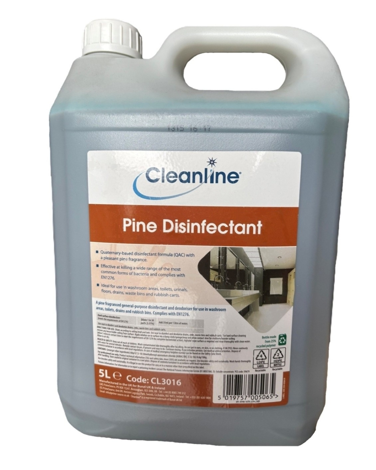 Cleanline Pine Disinfectant is effective at killing a wide range of the most common forms of bacteria and is use in washrooms areas, toilets, drains, waste bins and rubbish carts