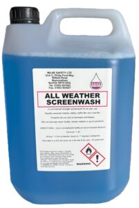 5 litres and 25 litres commercial strength screenwash for all year use Powerful de-icer and screenwash. Rapidly removes insects, debris, traffic film and road film. Will not harm wiper blades, screen rubbers or good paintwork Summer dilution 1:40 and winter dilution 1:5 – can be used neat for de-icing down to -15c